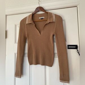 Tan Ribbed Long Sleeve American Eagle Sweater